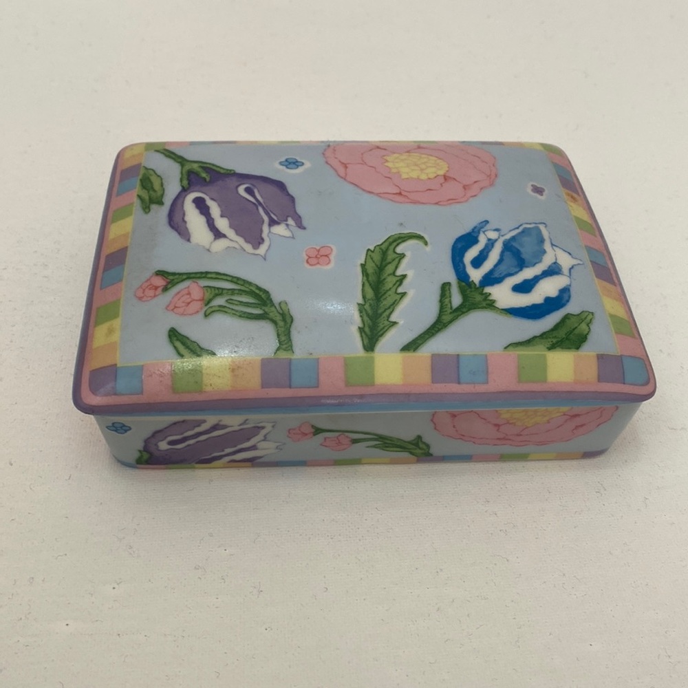 Vintage Porcelain playing card holder Horchow double deck trinket box